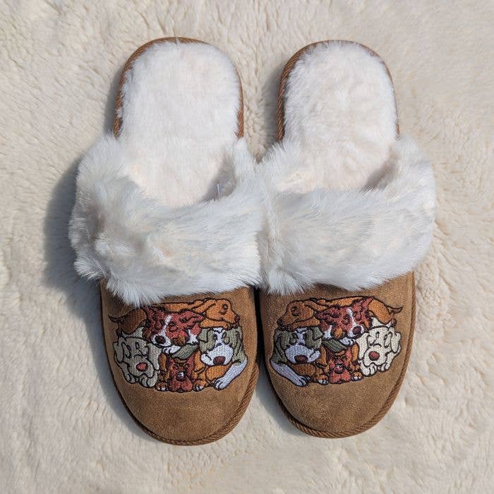 Cuddle Puddle Dog Faux Fur Suede Slippers, L/XL