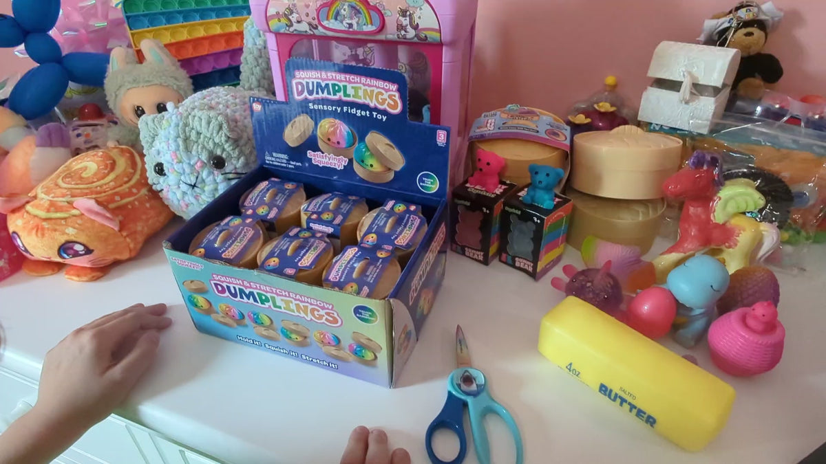 2" Squish and Stretch Surprise Rainbow Dumpling Sensory Toys, Display of 12