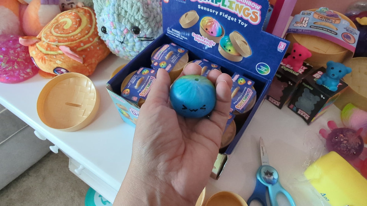 2" Squish and Stretch Surprise Rainbow Dumpling Sensory Toys, Display of 12